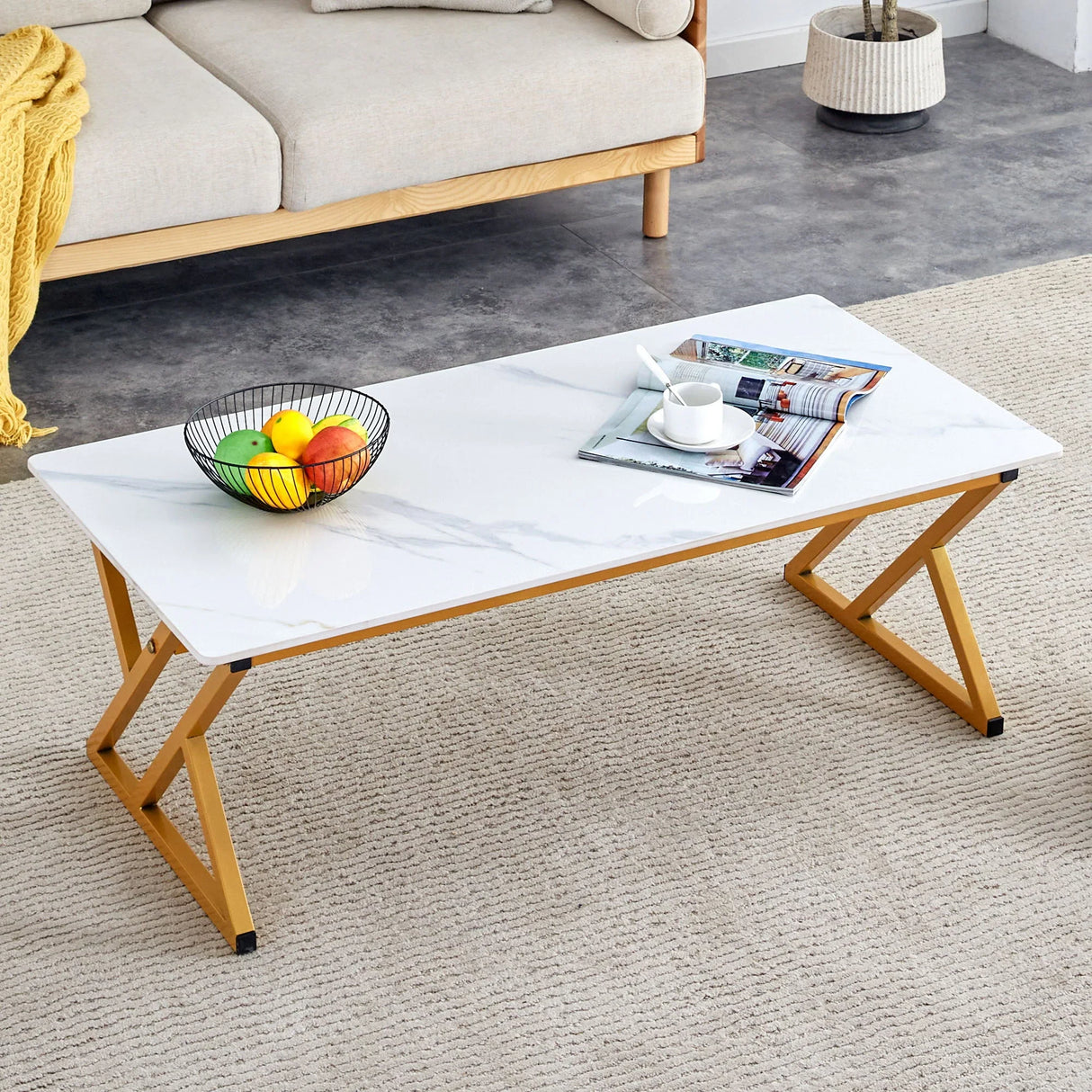 Modern Rock Slab Coffee Table With Metal Legs - Furniture Home Direct