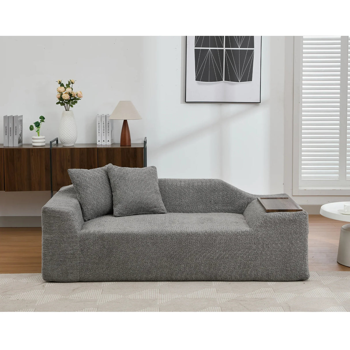 2 Piece Boucle Cloud Living Room Set with 2 Trays - Dark Gray - Furniture Home Direct