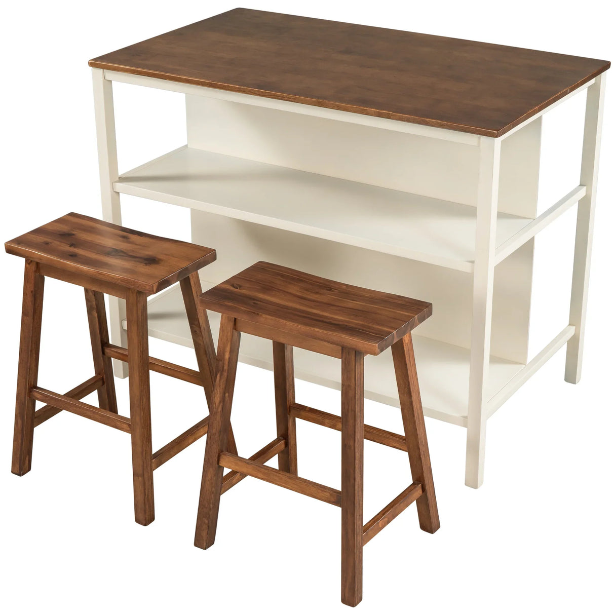 Kitchen Island Set With Stools 45 Inch Top Walnut Off White - Furniture Home Direct