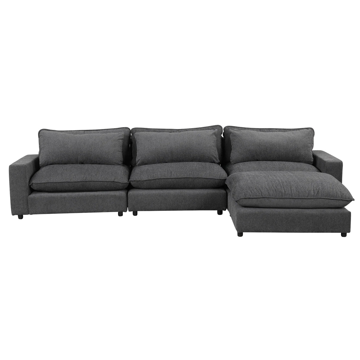 Chenille Cloud Sectional with Ottoman, Charging Ports and Three Back Pillows - Grey - Furniture Home Direct