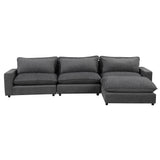 Chenille Cloud Sectional with Ottoman, Charging Ports and Three Back Pillows - Grey - Furniture Home Direct