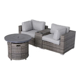 Rattan Patio Set With Comfortable Cushions And Fire Pit - Furniture Home Direct