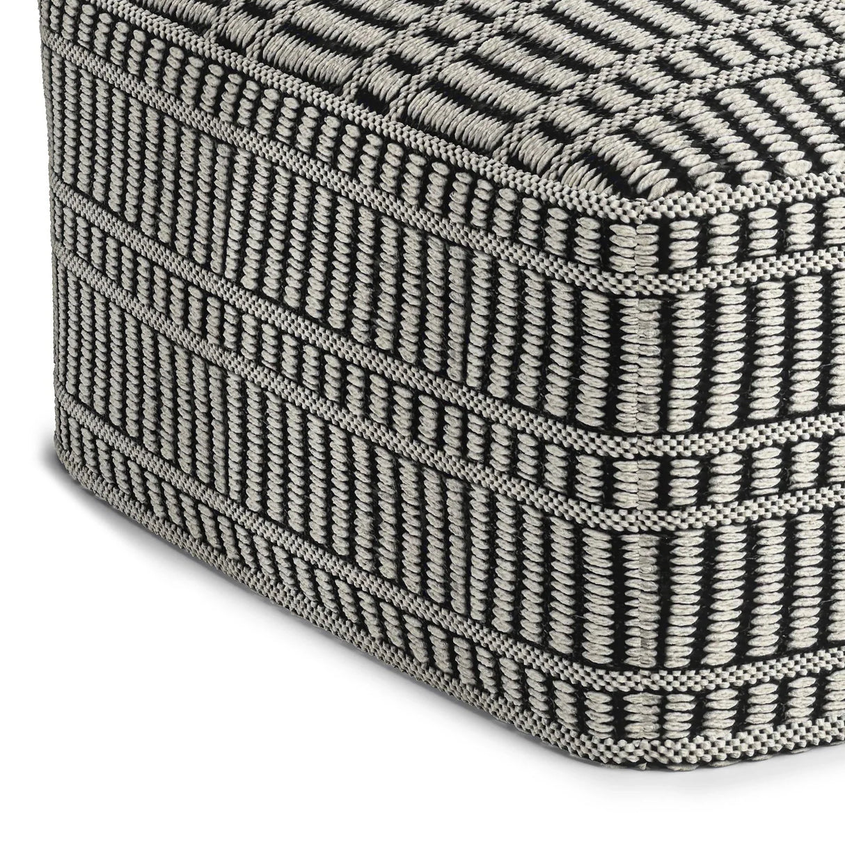 Safford - Square Woven Outdoor / Indoor Pouf - Black / White - Furniture Home Direct