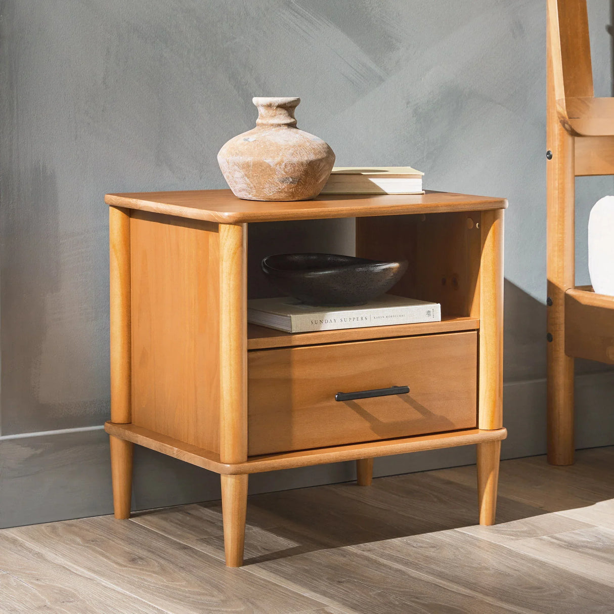 Transitional Solid Wood Spindle Nightstand - Furniture Home Direct