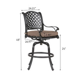Elegant Cast Aluminum Counter Stool Set With Cushions, All Weather Design - Dark Brown - Furniture Home Direct
