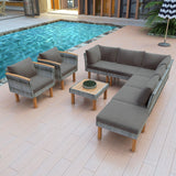 9 Piece Patio Rattan Furniture Set, Outdoor Conversation Set With Acacia Wood Legs And Tabletop, PE Rattan Sectional Sofa Set With Coffee Table, Washable Cushion - Furniture Home Direct