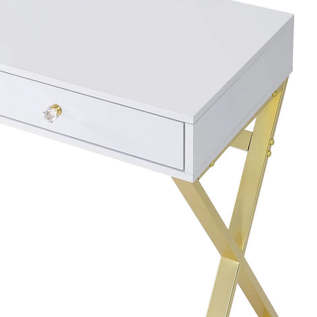 Vanity Desk With Mirror And Jewelry Tray Gold Legs White - Furniture Home Direct