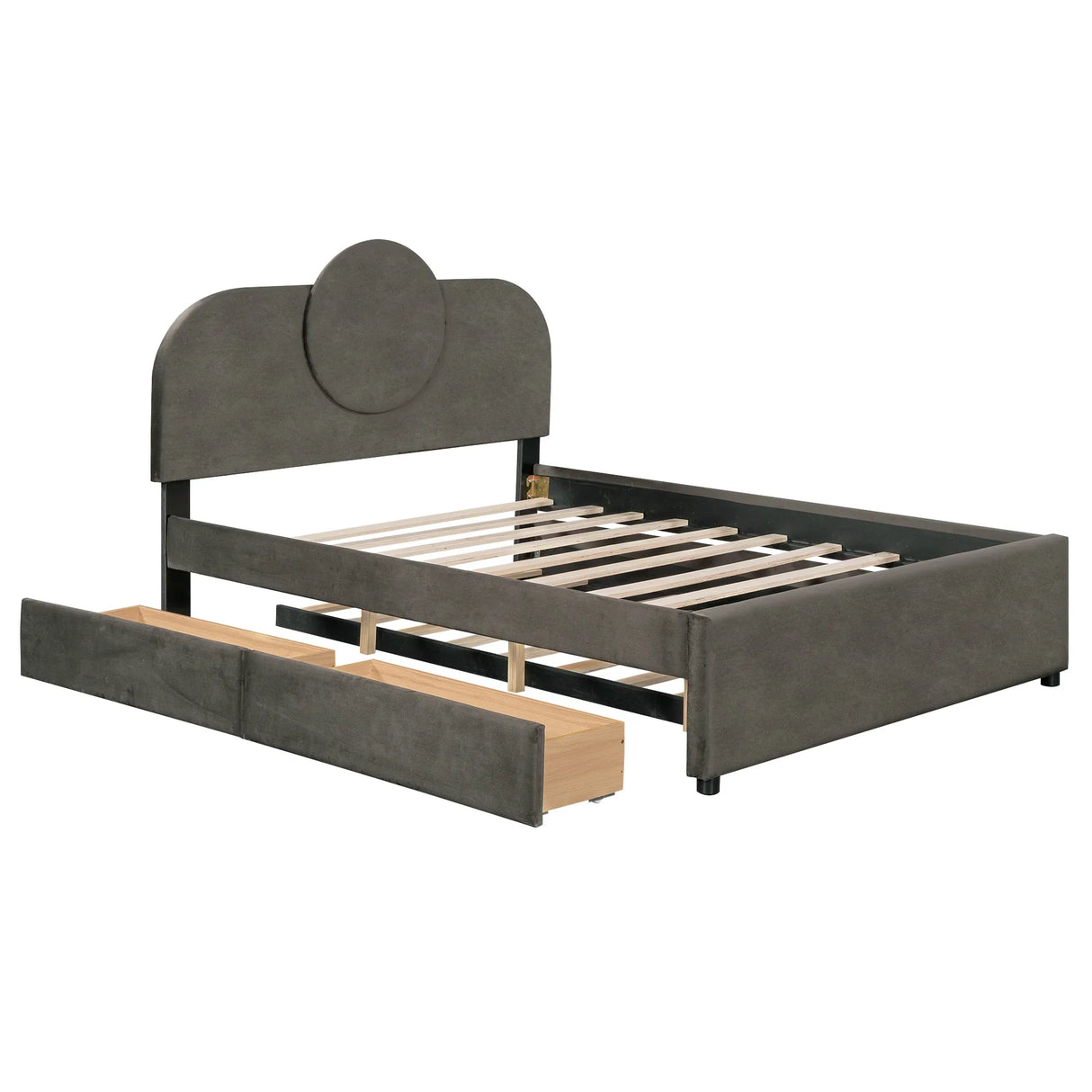 Platform Bed Upholstered With Storage Drawers Trundle Gray - Furniture Home Direct
