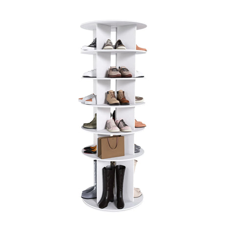6 Tier Spinning Shoe Rack, Free Standing 360° Revolving Shoe Organizer - White - Furniture Home Direct
