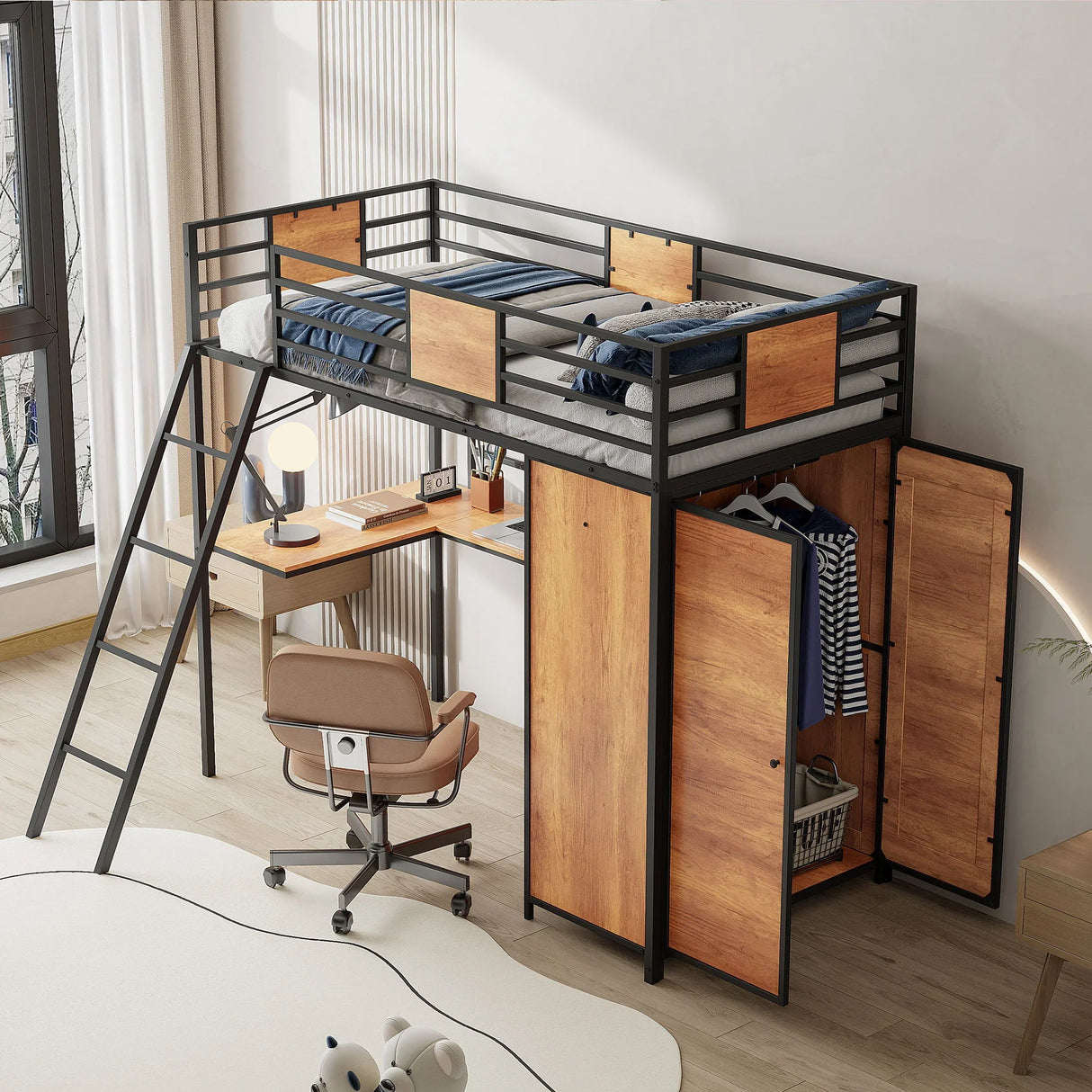 Loft Bed With L Shape Desk And Wardrobe - Furniture Home Direct