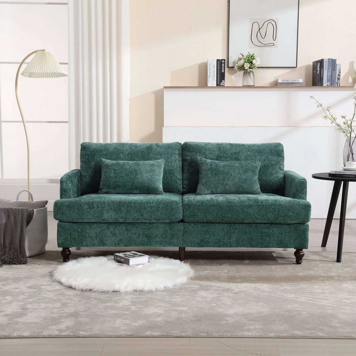 Mid Century Modern Chenille Fabric Loveseat Sofa, 2 Seat Upholstered Couch