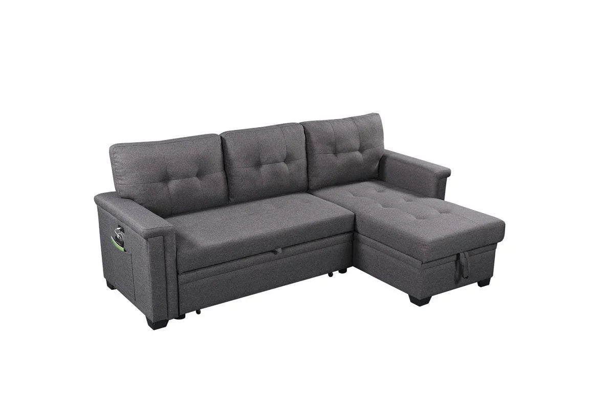 Nathan - Reversible Sleeper Sectional Sofa With Storage Chaise, USB Charging Ports And Pocket - Furniture Home Direct