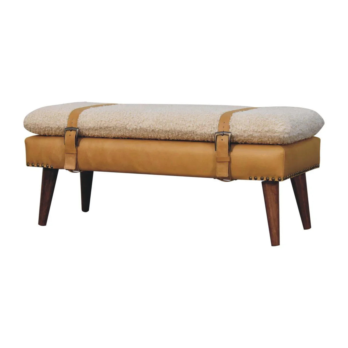 Boucle Leather Bench - Tan - Furniture Home Direct