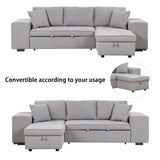 Pull Out Sleeper Sofa Reversible L-Shape 3 Seat Sectional Couch With Storage Chaise And 2 Stools For Living Room Furniture Set - Gray - Furniture Home Direct
