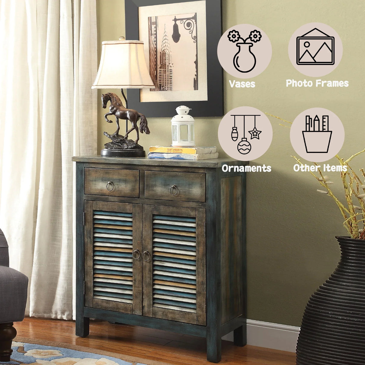 Glancio - Anqtique Console Cabinet - Oak - Furniture Home Direct