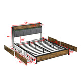 Contemporary Bed Frame With Storage Headboard, Charging Station, LED Lights - Furniture Home Direct