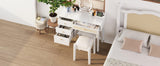 Vanity Desk Bohemian Retro Wood Makeup Station White - Furniture Home Direct