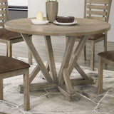 Modern Farmhouse Round Dining Table Solid Wood Rubberwood Antique Finishing Rustic Look Distressed Look Wire Brushed For 4 Seaters - Grayish Brown - Furniture Home Direct