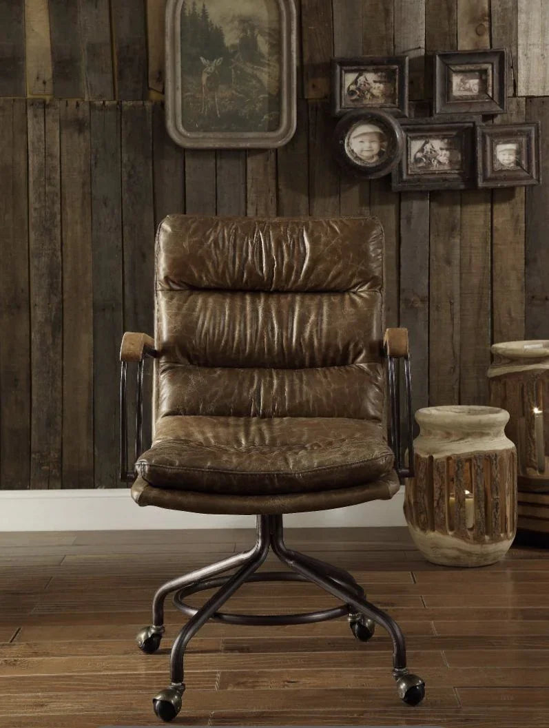 Harith - Vintage Top Grain Leather Office Chair - Brown - Furniture Home Direct