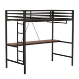 Adam - Twin Loft Bunk Bed With Cinnamon Wood Desk And Closet Rod - Black - Furniture Home Direct