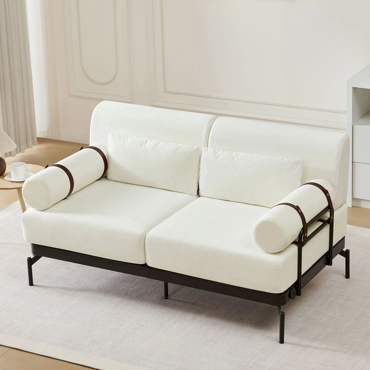 Modern Loveseat Sofa 2 Seater With USB Ports, Cylindrical Armrests - Furniture Home Direct