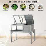 Tortoise Habitat Indoor & Outdoor Wooden Tortoise House With Detachable Legs Reptile Cage For Small Animals Non Leak Waterproof Tray - Gray - Furniture Home Direct