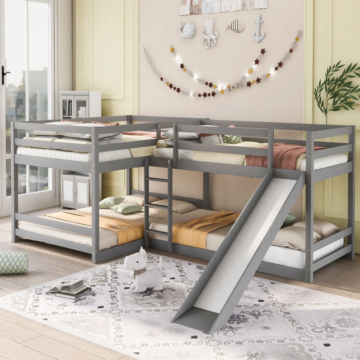 L-Shaped Bunk Bed With Slide And Short Ladder - Furniture Home Direct