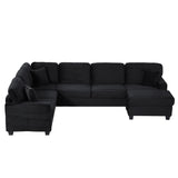 Upholstered U-Shaped Sectional Sofa With Movable Ottoman And Side Storage Pockets - Furniture Home Direct