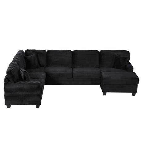 Upholstered U-Shaped Sectional Sofa With Movable Ottoman And Side Storage Pockets - Furniture Home Direct
