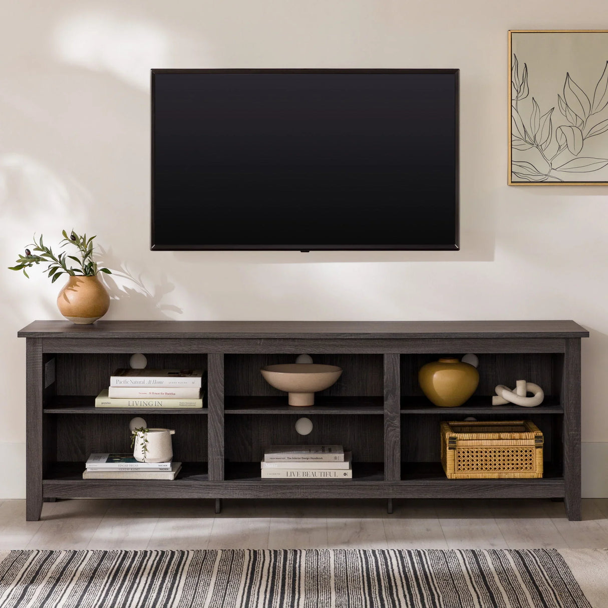 Modern Transitional 3 Shelf Open Storage 70" TV Stand For 80" TVs - Furniture Home Direct