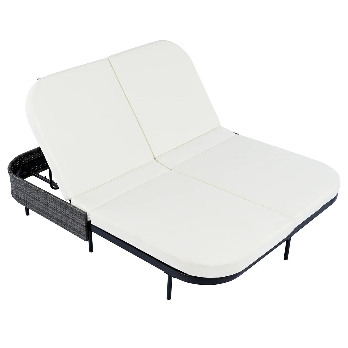 Outdoor Wicker Double Chaise (Black Frame+Beige Cushion) - Furniture Home Direct
