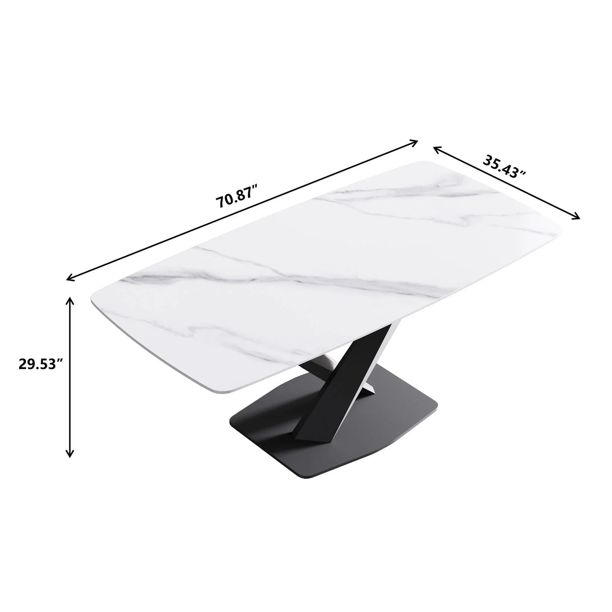 70.87" Modern Artificial Stone White Curved Black Metal Leg Dining Table, Can Accommodate 6-8 People - White / Black - Furniture Home Direct