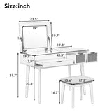 Classic Wood Makeup Vanity Set With Flip-Top Mirror And Stool, Dressing Table With Three Drawers And Storage Space - Furniture Home Direct