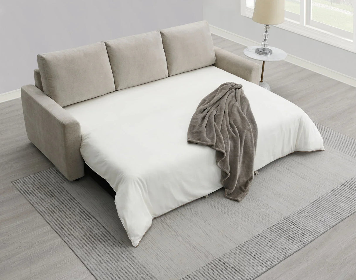Leira - Linen Pull Out Sleeper Sofa - Beige - Furniture Home Direct