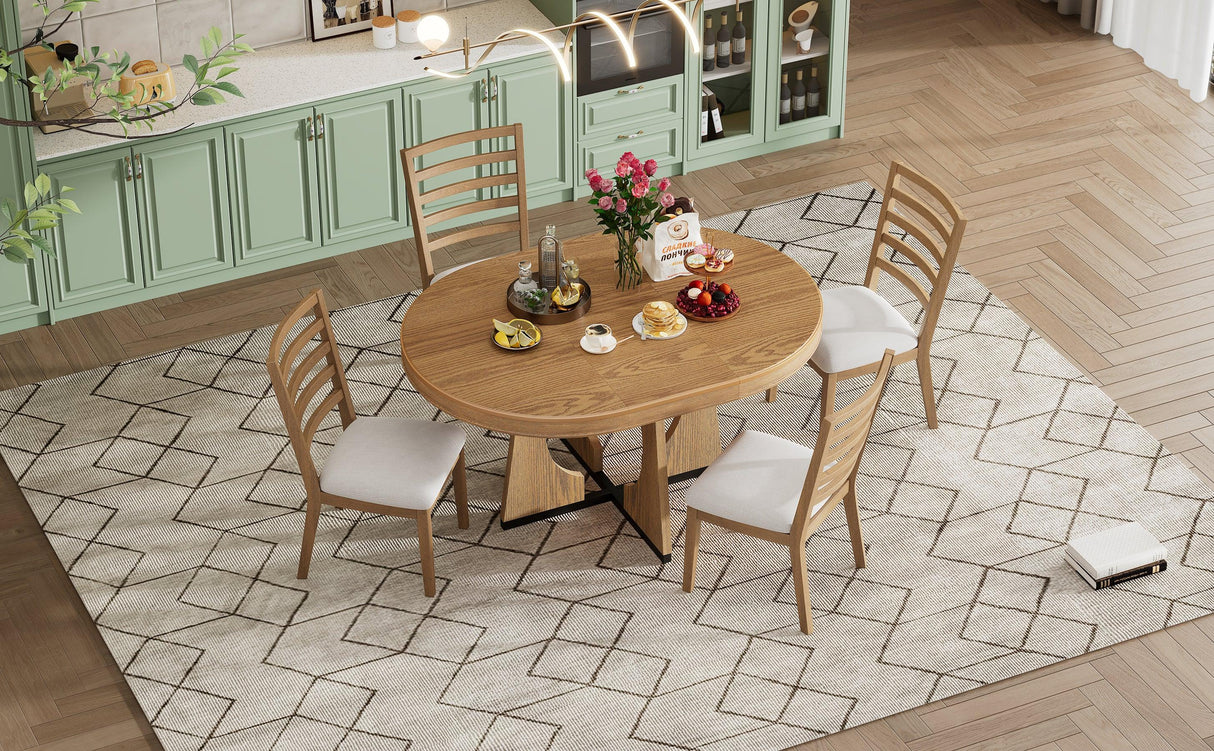 Dining Set Round Wood Table With Ladder Back Chairs Natural - Furniture Home Direct