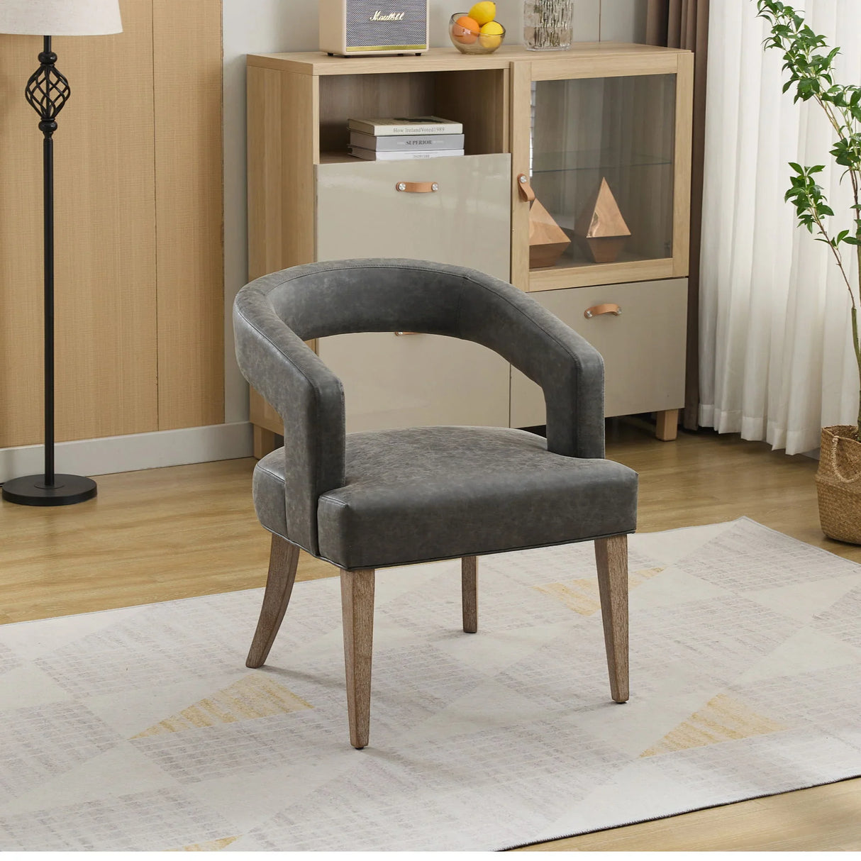 Wide Modern Barrel Open Back Upholstered Accent Chair With Weathered Solid Wood Legs - Furniture Home Direct