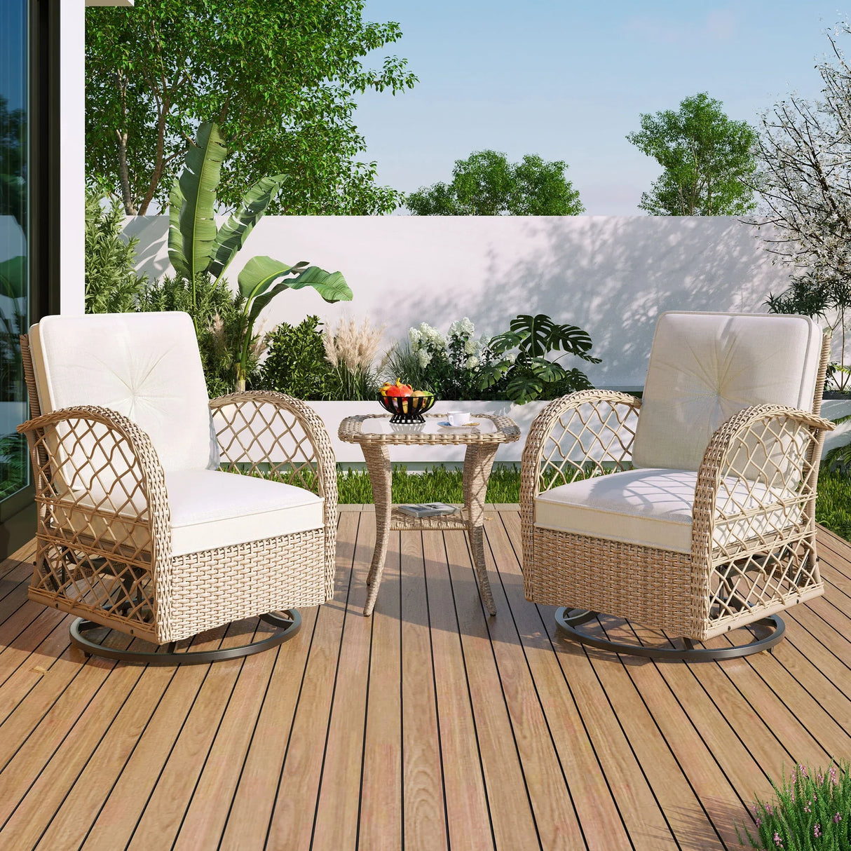 3 Piece Outdoor Chair & Table Set Chat Set, 2 Person Rattan Seating Group - Furniture Home Direct