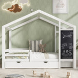 Twin House Bed With Blackboard And Drawers, 2 Assembly Options - White - Furniture Home Direct
