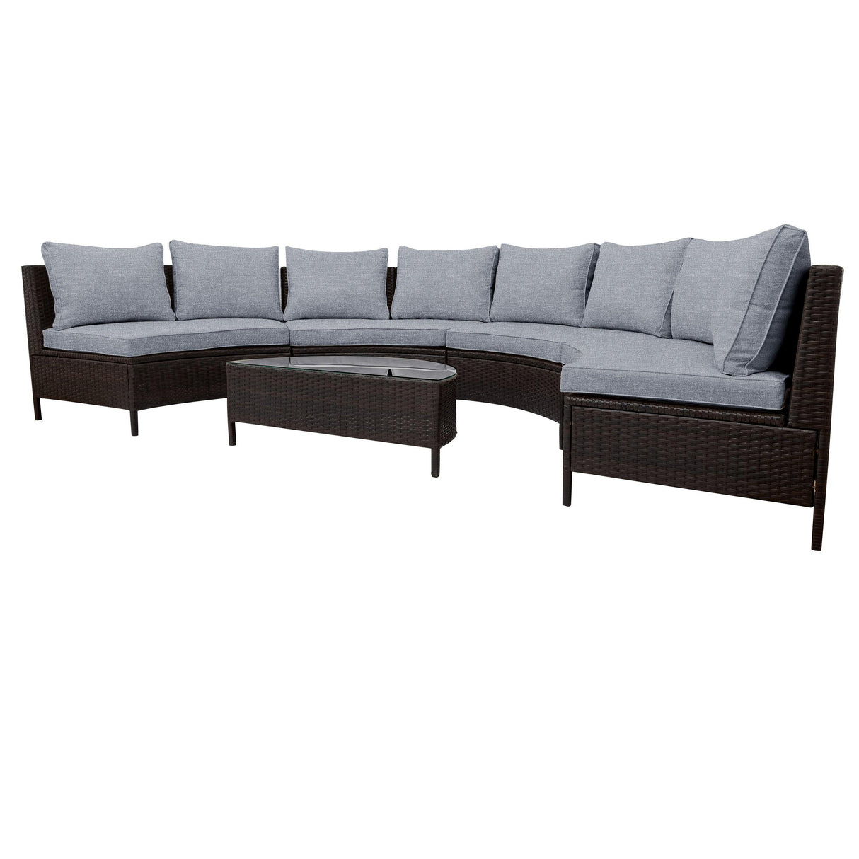4 Piece Curved Wicker Patio Sectional with Coffee table - Gray - Furniture Home Direct