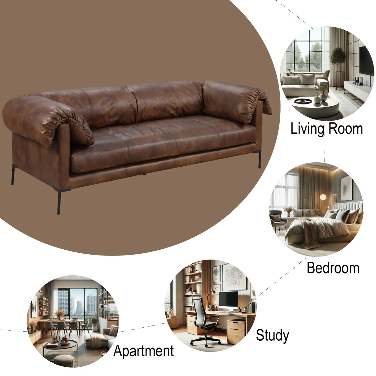 Jaron - Top Grain Leather Sofa - Mocha - Furniture Home Direct