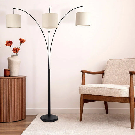 Royal - 3 Arm Arc Floor Lamp, Oil Rubbed Bonze With Linen Shade, 4 Way Rotary Switch - Oil-Rubbed Bronze - Furniture Home Direct