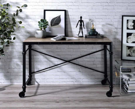 Oklarth - Rustic Writing Desk - Black / Oak - Furniture Home Direct