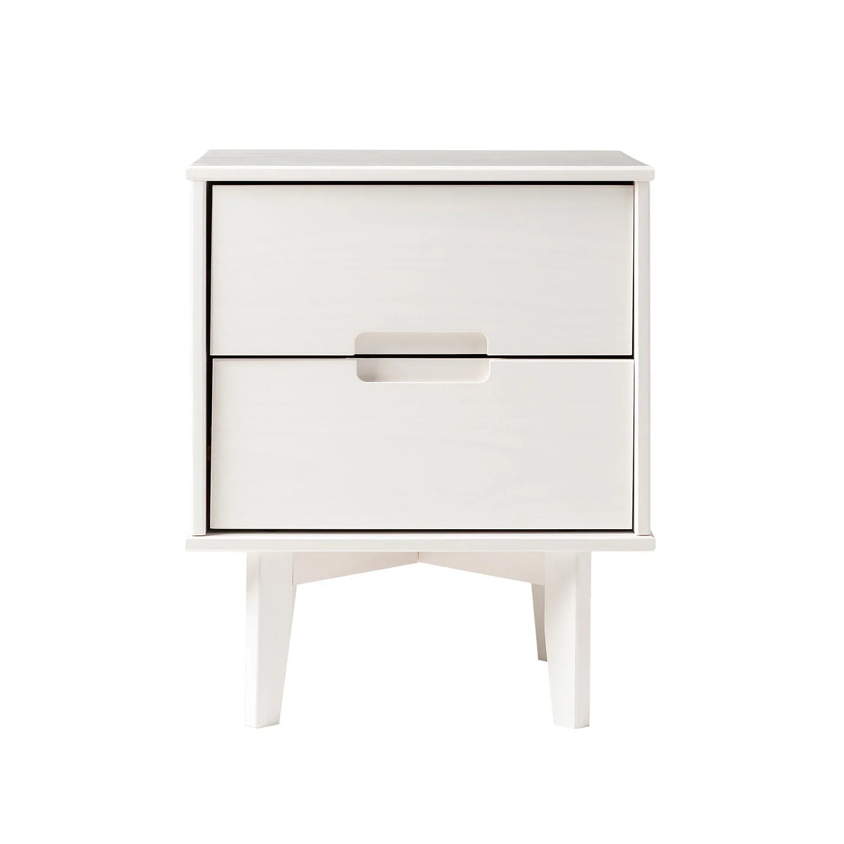 Mid-Century Modern 2 Drawer Solid Wood Nighstand With Cutout Handles - Furniture Home Direct