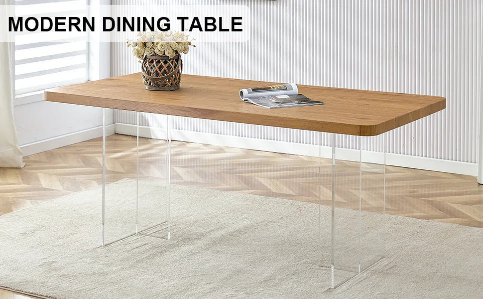 Dining Table With Wooden Top And Clear Acrylic Legs Natural - Furniture Home Direct