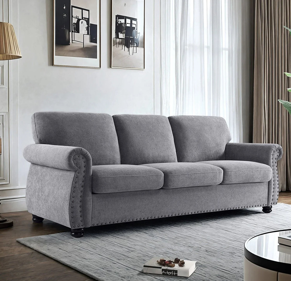 Soft Sofa, Upholstered 3 Seater Couch With High Density Foam, Loose Back Cushions And Turned Legs - Furniture Home Direct