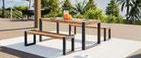 3 Pieces Outdoor Dining Table With 2 Benches, Patio Dining Set With Unique Top Texture, Acacia Wood Top & Steel Frame, All Weather Use, For Outdoor & Indoor - Natural - Furniture Home Direct