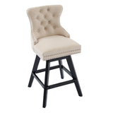 Bar Stools Counter Height Velvet Upholstered Set of 2 Beige - Furniture Home Direct