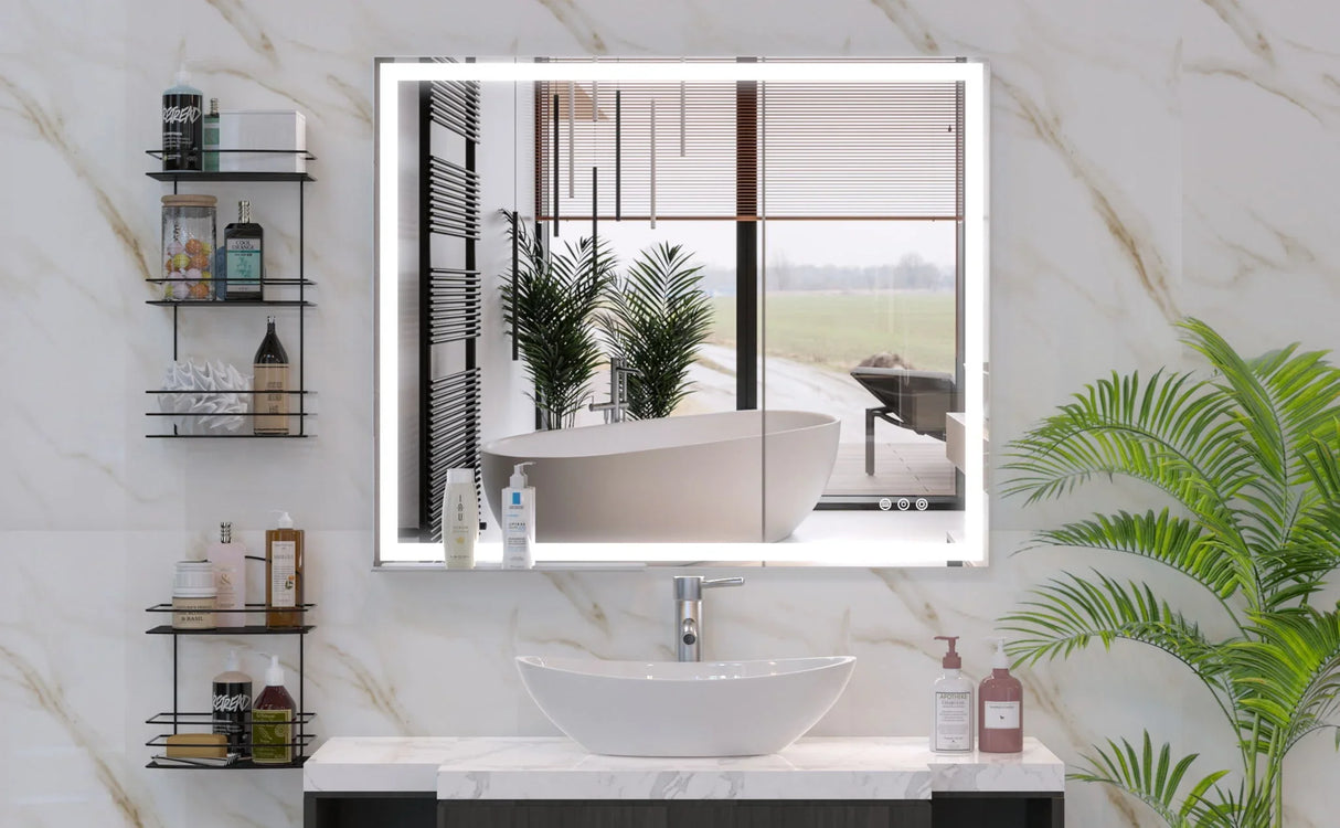 LED Bathroom Vanity Mirror Wall Mounted Adjustable White / Warm / Natural Lights Anti-Fog Touch Switch With Memory Modern Smart Large Bathroom Mirrors - Furniture Home Direct