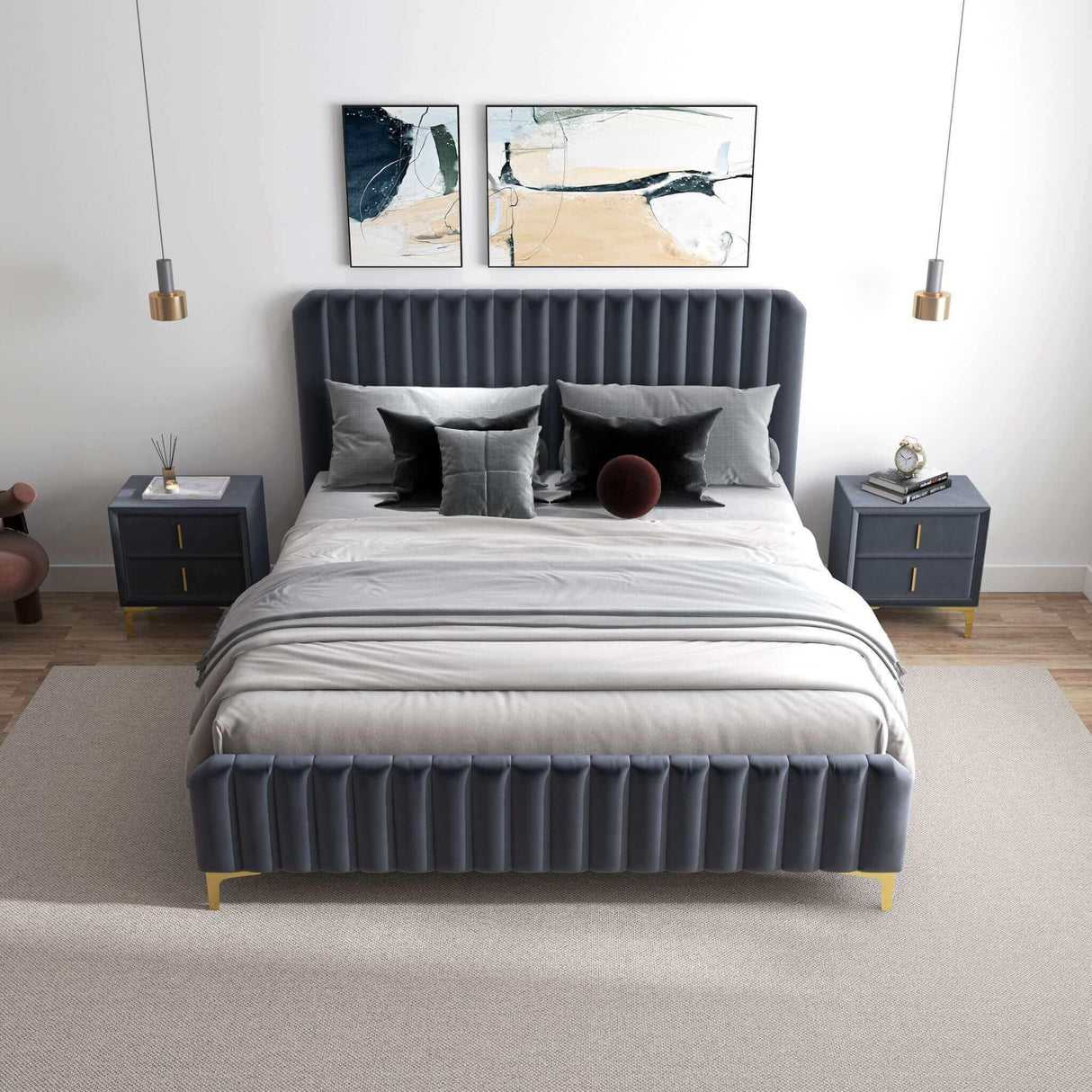 Bethany - Queen Upholstered Platform Bed - Gray - Furniture Home Direct