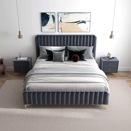 Bethany - Queen Upholstered Platform Bed - Gray - Furniture Home Direct